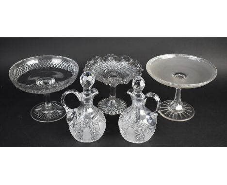 A Collection of Various Glass to Comprise Late Victorian/Edwardian Tazza with Frosted Bowl to Circular Star Cut Foot, 17cm hi