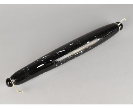 A Victorian Cobalt Blue and Speckled White Glass Rolling Pin, 39cms Long