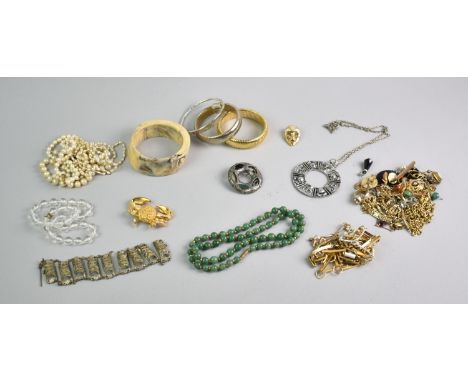 A Collection of Various Costume Jewellery to include Faux Pearl Necklace with 9ct Gold Clasp, A Similar Silver Mounted Two Ro