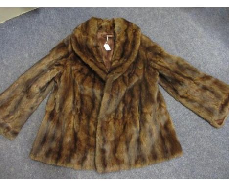 A vintage brown rabbit jacket, hip length, approximately a UK ladies size12 