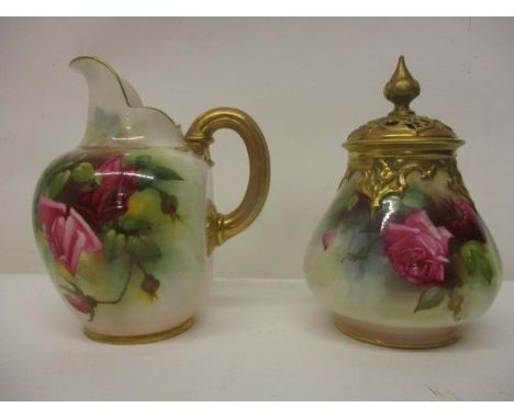 An early 20th century Royal Worcester flatback jug with a factory stamp 1094 and a similar potpourri vase and cover of lobed 