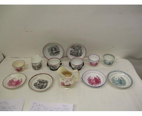 Early/mid 19th century commemorative tableware, comprising of three cups and saucers decorated with the portrait of Princess 