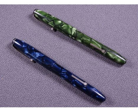 CONWAY STEWART - Two vintage (late 1950s-60s) Conway Stewart No 15 fountain pens, one having blue marble with black veins, ch