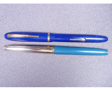 WATERMAN - Vintage (late 1940s) blue Waterman Champion 501 fountain pen, with gold plated trim and 14ct gold nib (W-2B) and a