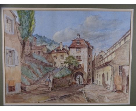 ATTRIBUTED TO THOMAS MILES RICHARDSON, watercolour townscape, unsigned but entitled "The Old Gate Heidelberg" 34x45 cms 