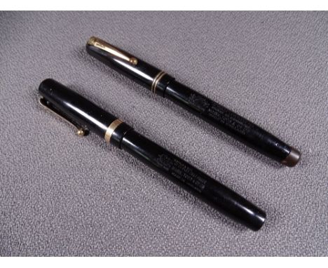 MABIE TODD - Two vintage (1930s-1940s) black Swan Mabie Todd fountain pens with gold trim and 14ct gold Swan nibs (No 2), 1) 