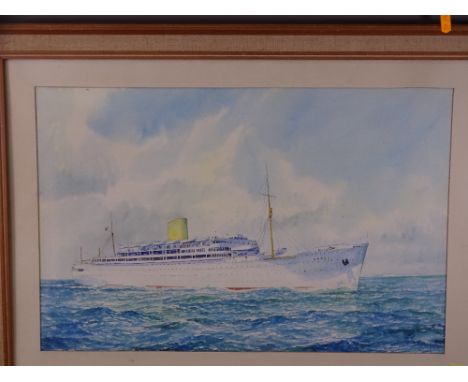 ROGER D MORRIS. Watercolour-portrait of the single funnel vessel 'Andes' at sea. Signed and dated 1973. 35x55 cms 