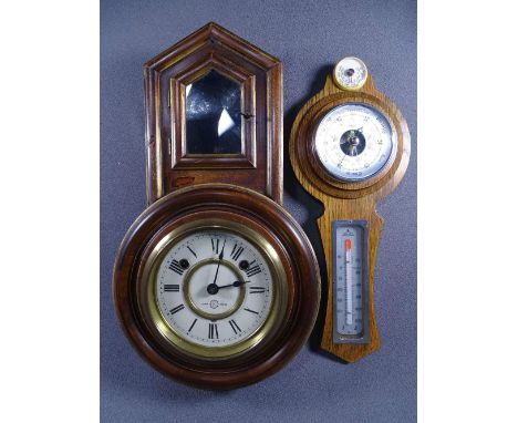 NEAT PENDULUM WALL CLOCK BY SEIKOSHA Tokyo and a modern polished banjo style wall barometer 