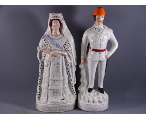2 EARLY STAFFS PORTRAIT FIGURES- "Queen of England Empress Victoria.........." and Gordon 44cms tallest