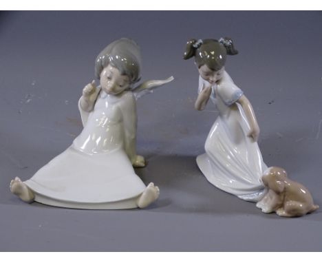 LLADRO-ANGELIC FIGURINE and a Nao figurine- little girl and puppy