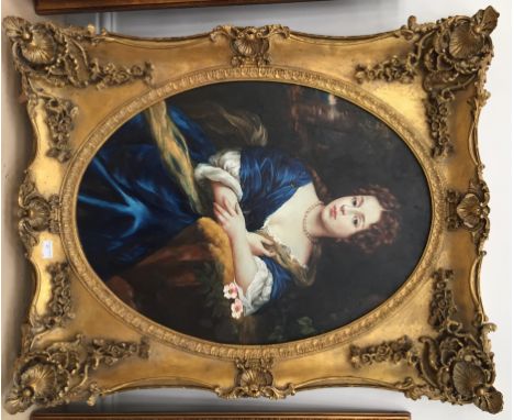 Follower of Sir Peter Lely (1618-1680):Portrait of a seated lady, oil on canvas, H 80 x W 60 cm, set within fine, elaborately