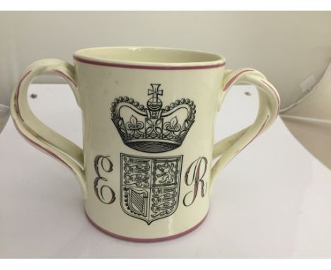 A Royal Doulton 1953 Coronation ceramic loving cup made for Courage & Co Ltd, designed by Milner Gray