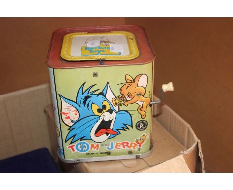Mattel Tom Jerry musical box, tin telephone, little Mexican box, Russian Bus, route mechanical toy, scales battery filler