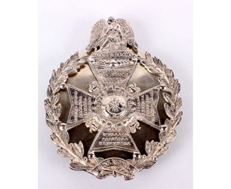 The Rifle Brigade - A Rare Victorian Silvered Helmet Plate the device by a seated angel resting on a tablet inscribed Waterlo