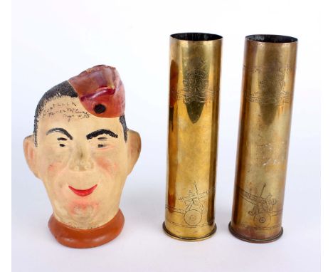 A Second World War American Hand Painted Ceramic Money Bank in the form of a Stylized G. I’s Head with Garrison Side-Cap, ins