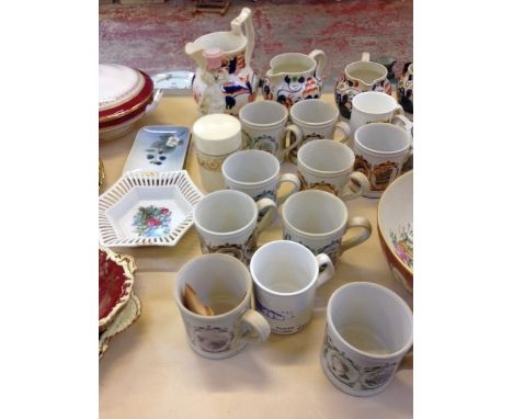 A collection of twelve Denby regional mugs, Royal Worcester 'Regency' pattern part service, collectors plates etc