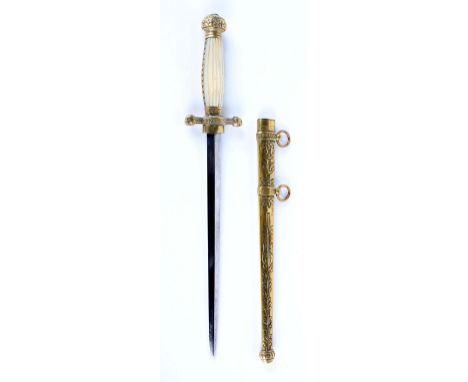 A Continental Naval Officer’s Dirk 19th Century with a plain 21cm flattened diamond section blade, mother-of-pearl grip plate