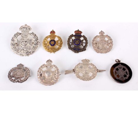 The Rifle Brigade - A Collection of Eight Sweetheart Brooches including silver, enamel and tortoise shell examples, various s