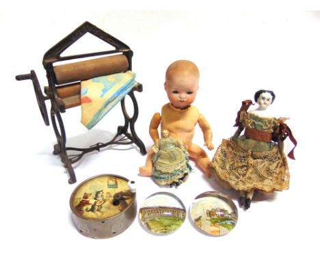 ASSORTED COLLECTABLES comprising an Armand Marseille bisque socket head doll, with spray-painted red hair, sleeping blue glas