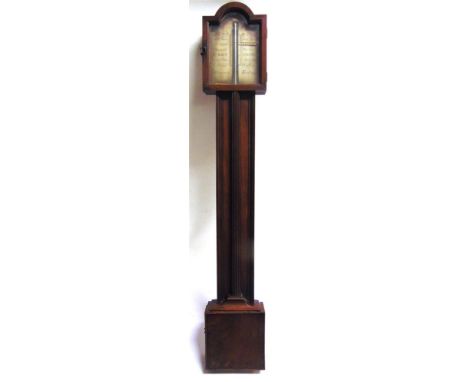 A GEORGE III MAHOGANY STICK BAROMETER the silvered dial marked 'SHAW ALANSON' and 'Haydock Fecit 1787', 93cm high.