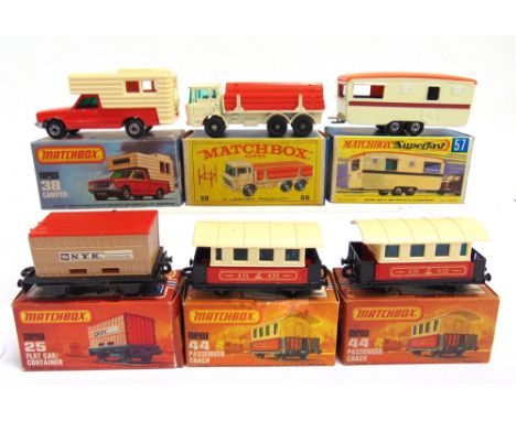 SIX MATCHBOX 1-75 SERIES DIECAST MODEL VEHICLES circa 1960s-80s, including a No.58, D.A.F. Girder Truck, white; and No.57, Tr