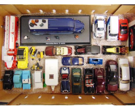 TWENTY-FOUR ASSORTED DIECAST &amp; OTHER MODEL VEHICLES  including a white metal Brooklands Fire Tender, yellow and black; an