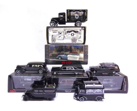 TEN DIECAST &amp; OTHER MODEL HEARSES  mainly 1/43 scale, variable condition, most good or better, five of them boxed (one mo