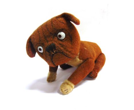 A STEIFF 'TIGE' SOFT TOY BULLDOG (BUSTER BROWN'S DOG) circa 1913-15, of brown burlap, with rare white and brown googlie eyes,