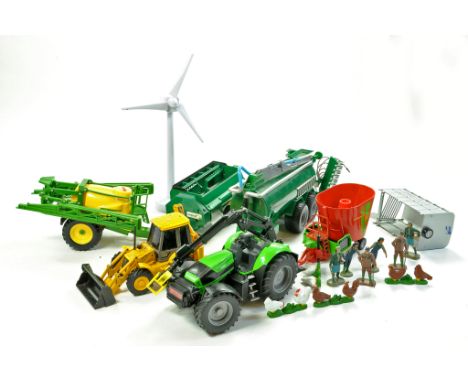 Assorted Farm issues in 1/32 comprising Britains, Siku etc including Tractor and Implements plus Figures. Mainly Spares.  Enh