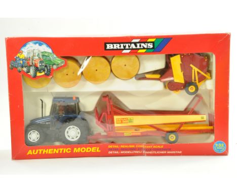 Britains 1/32 Farm issue comprising No. 9670 New Holland 6635 Tractor and Hay Baler Gift Set (Note Yellow hubs on implements,
