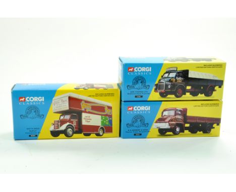 Corgi Classics diecast trio comprising No. 18301 Bedford Van (Watts), No. 19401 Bedford S (Ken Thomas) and No. 30201 Thames t