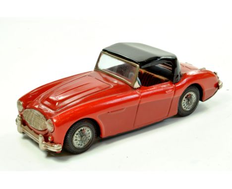 Bandai Tinplate Friction Driven Austin Healey Hardtop. Red and Black. Approx 21cm. Some very light wear but displays superbly