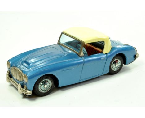 Bandai Tinplate Friction Driven Austin Healey Hardtop. Metallic Blue. Approx 21cm. Some very light wear but displays superbly