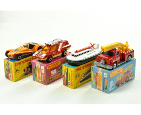 Matchbox Superfast later issues comprising No's. 50 Lotus Super Seven, 68 Cosmobile, 72 Hovercraft and 13 Snorkel Fire Engine