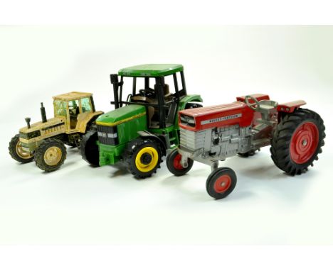 Tractor Trio comprising Ertl Massey Ferguson Vintage issue plus Bruder John Deere 6400 and ROS Lamborghini 1/24 Weathered iss