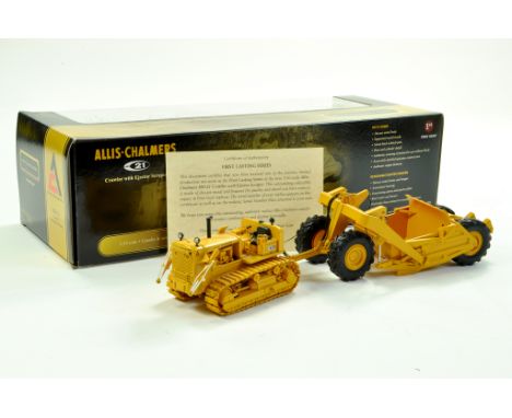 First Gear 1/50 diecast construction issue comprising Allis Chalmers HD21 Crawler Tractor with Ejector Scraper. Excellent, co