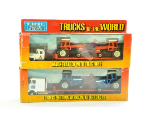 Ertl 1/64 Trucks of the World Series issues comprising Mack Flatbed with Allis Chalmer Tractor Models plus Ford CL-9000 with 