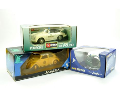 Solido 1/18 Volkswagen Police issue (box cellophane torn) plus Burago Porsche 356 Polizei and Revell BMW Isetta 250 (Police) 