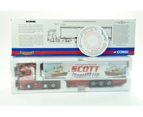 Corgi 1/50 diecast truck issue comprising No. CC13705 Scania R Series Fridge Trailer in the livery of Scott Trawlers. Excelle
