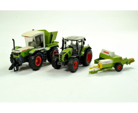 Siku 1/32 Claas Xerion 3000 Tractor plus Universal Hobbies Claas Arion 530 and Replicagri Markant Baler. Generally Very Good 
