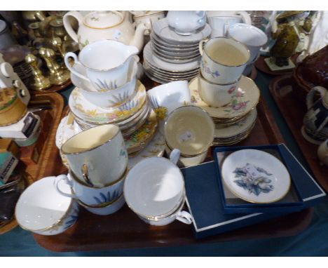A Tray Containing Melba Floral Patterned Teawares, Rose Patterned Teawares, Royal Worcester Dishes Etc