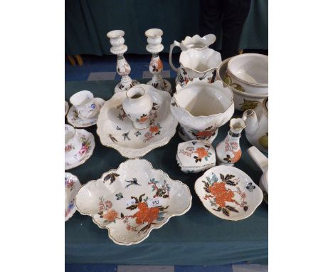 A Collection of Old Foley China to Include a Pair of Candlesticks, Jug, Two Vases, Trinket Box etc