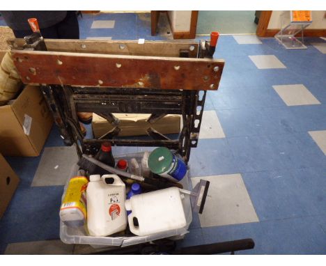 A Workmate and a Box of Builders Fluids and Tools