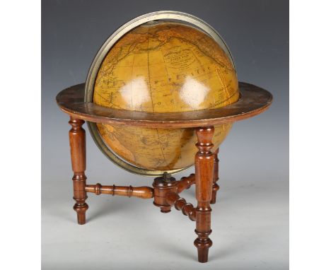 A 19th century 'Cruchley's Late Cary's New Terrestrial' 12-inch table globe, fitted with a brass meridian ring, the horizon r