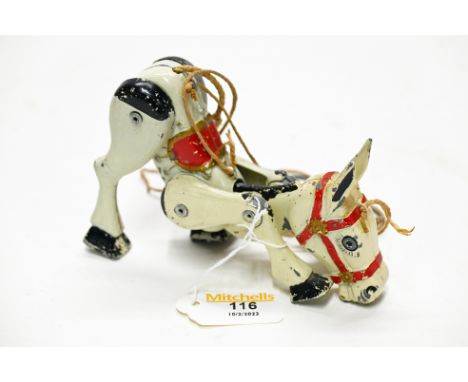 A Lesney Muffin the Mule diecast puppet, with 'Made in England' to the inside of leg