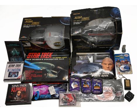 Collection of Star Trek collectable's, address book and note book, Star Trek klingon, X generation pencil case, pin badges, c