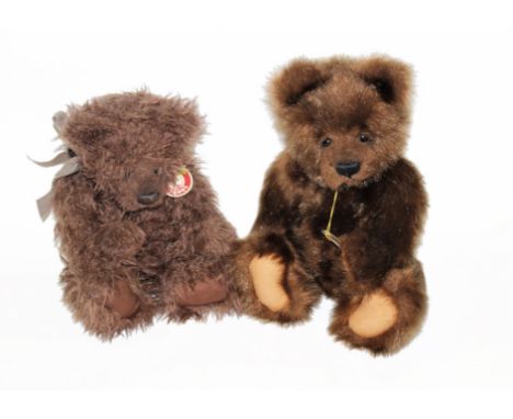 A Charlie Bears 2011 teddy bear, Kelvin, having long pile brown plush covered body, checkered bow tie, together with a limite