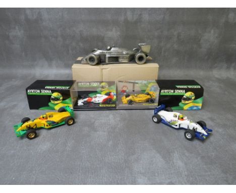 AYRTON SENNA JOB LOT OF FORMULA 1 CARS, to include pewter Renault JPS 1:18 scale, two Ayrton Senna collection 1:43 scale Lotu