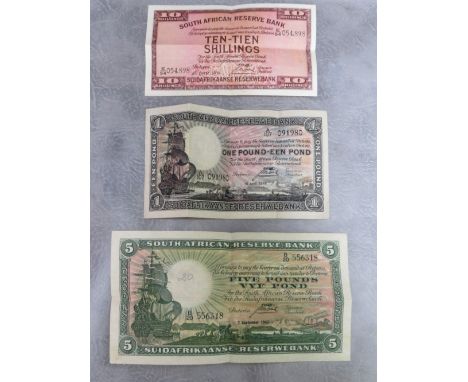 THREE WW2 ERA SOUTH AFRICAN RESERVE BANK&nbsp; NOTES TO INCLUDE A 10 SHILLINGS DATED APRIL 1941,ONE POUND-EEN POUND DATED 10 