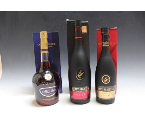 1 BOXED 1 LITRE BOTTLE OF COURVOISIER VSOP COGNAC, together with 1 boxed 1 litre bottle of Remy Martin VSOP and 1 boxed 70cl 
